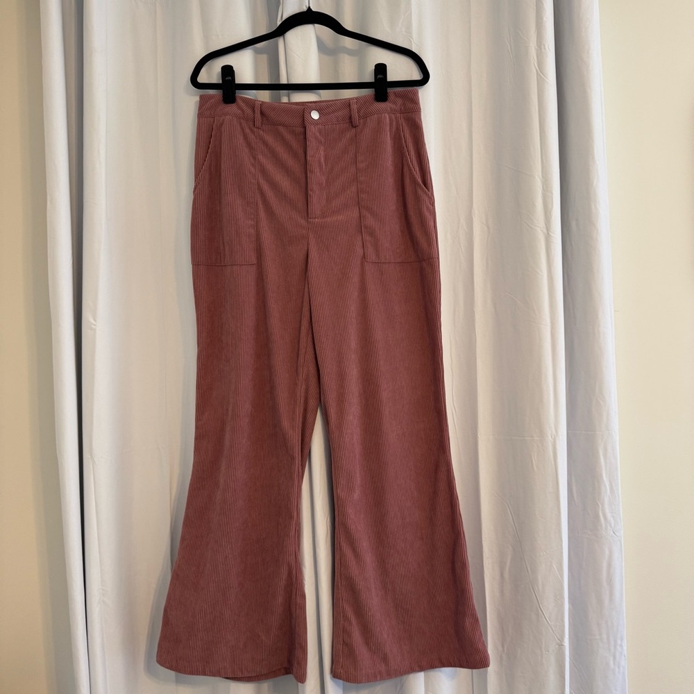 Cider Corduroy Wide Leg Pants Mauve Pink High Rise Large